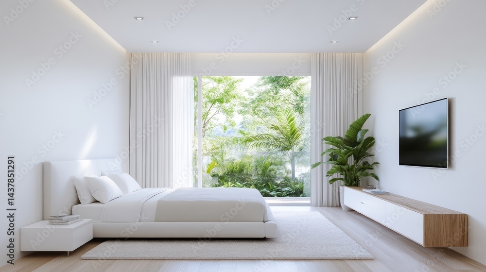 Fototapeta premium Modern minimalist bedroom with a view