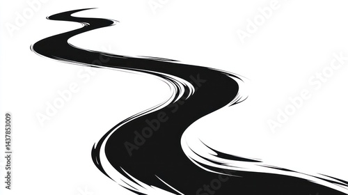 Winding river path, abstract nature, white background, design element