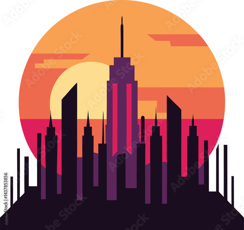 city skyline at sunset