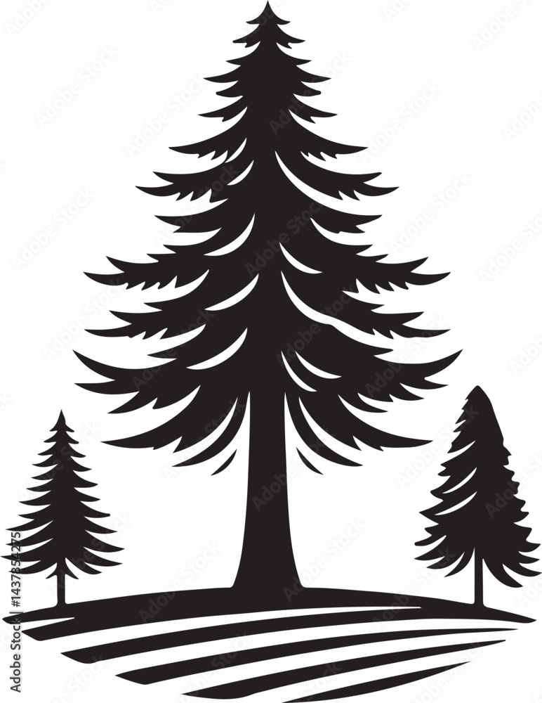 Obraz premium Tall Cedar Tree Silhouette Vector Art