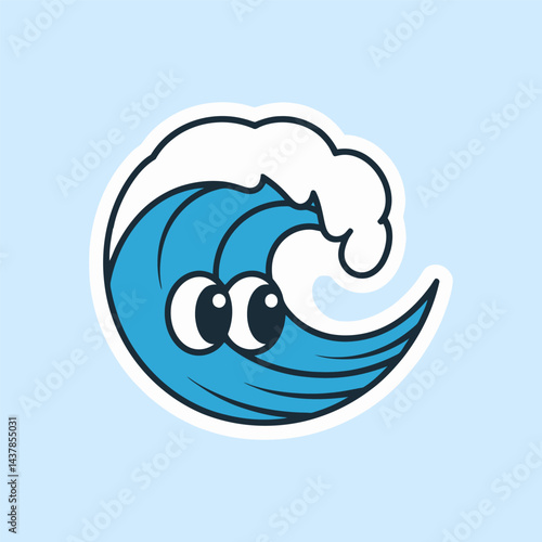 Cute Cartoon Ocean Wave with Eyes Illustration
