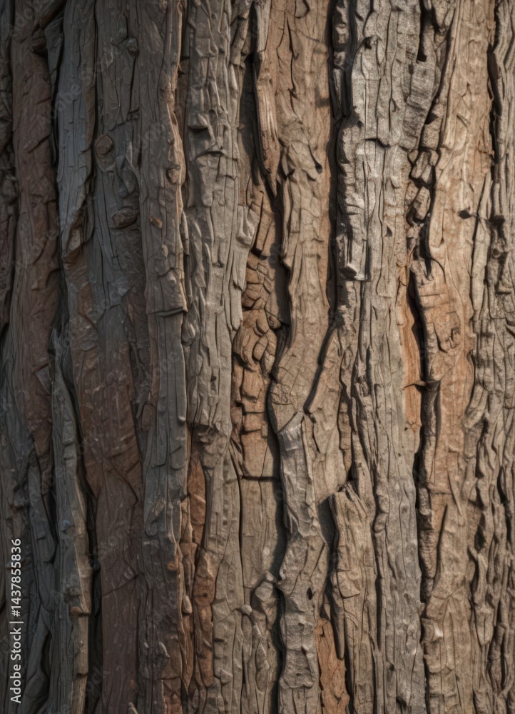 Obraz premium Rough tree bark texture, earthy browns and grays, root, trunk