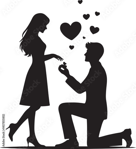 Valentine Couple Proposing Silhouette Vector