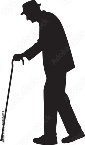 Old Man Walking with Cane Silhouette Vector Design