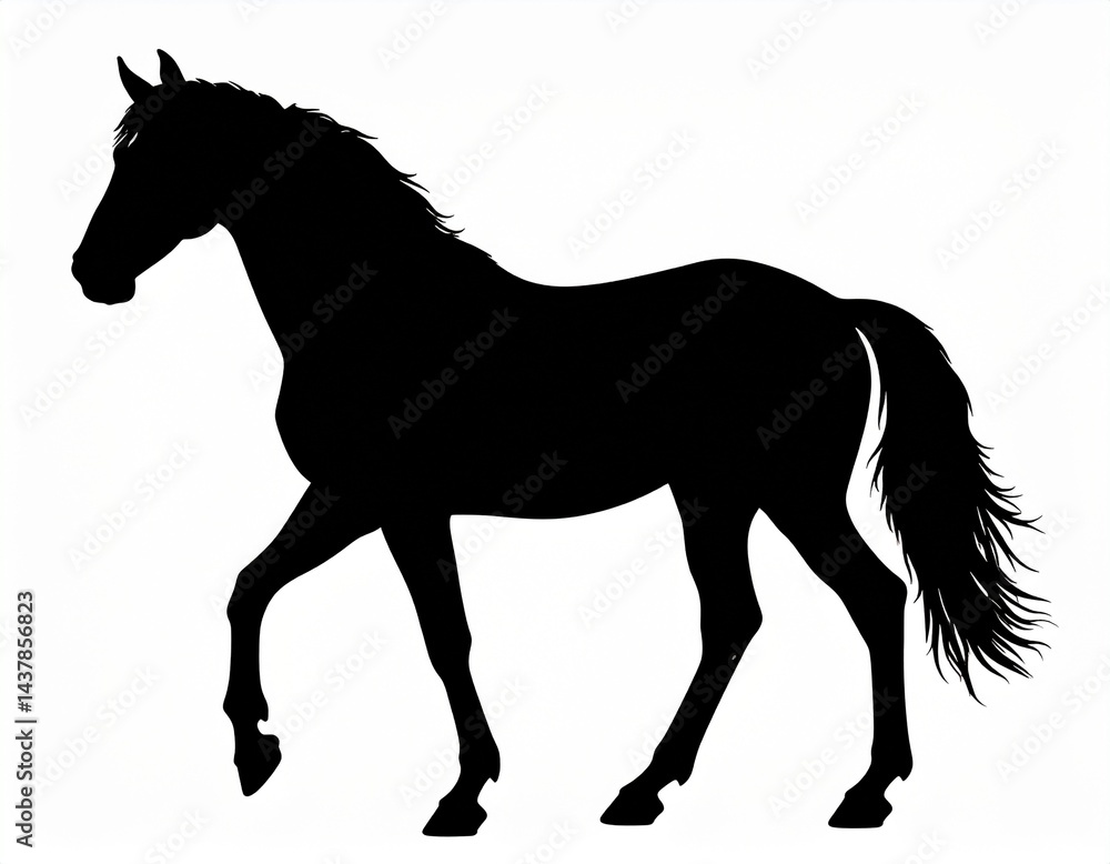 Obraz premium 歩いている馬の黒のシルエットイラスト