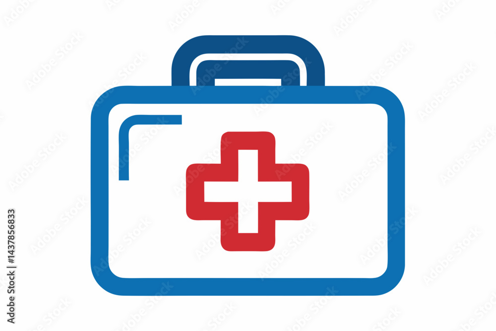 Basic First Aid Kit Box Icon with Cross Basic First Aid Kit Box Icon with Cross