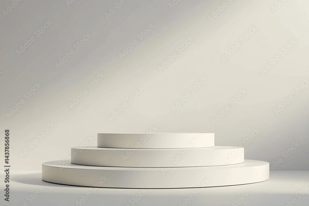 Obraz premium 3d product display for products and design, empty minimalistic showcase, white geometric podium platform - empty space for product placement and design background.