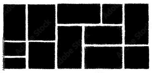 Set of black drawing rectangle shape. Chalk blank background. Shape with textured edge. Textbox in hand drawn style.