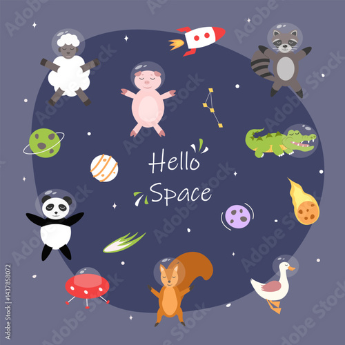 set with animals in space and additional decorative elements