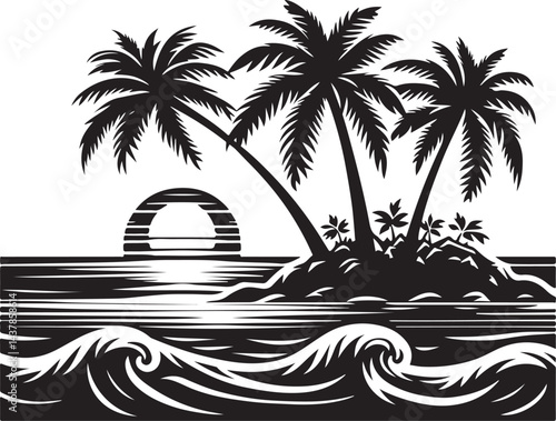 Photography Paradise Island Palm Trees Silhouette Artwork