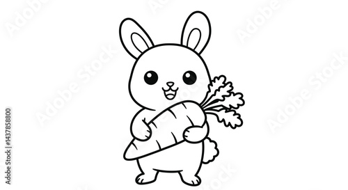 Bunny with Carrot: A charming illustration depicts a cheerful bunny holding a fresh carrot, exuding playful charm.