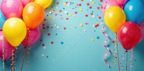 Vibrant party decorations with balloons and streamers, birthday, decoration, celebration