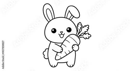 Happy Bunny and Carrot: A charming cartoon bunny holds a freshly picked carrot, radiating joy and cuteness with its big, innocent eyes. This illustration brings a touch of spring's freshness.