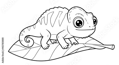 Curious Chameleon on Leaf: An adorable chameleon rests comfortably on a vibrant leaf. Its large eyes gaze forward, and its unique body shape and skin texture are a testament to its intriguing nature.