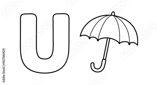 "U for Umbrella: An illustrative display showcases the letter 'U' alongside a charming umbrella, perfect for education or visual storytelling."