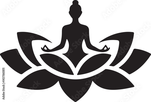 Yoga Pose Logo with Lotus Flower Vector Design