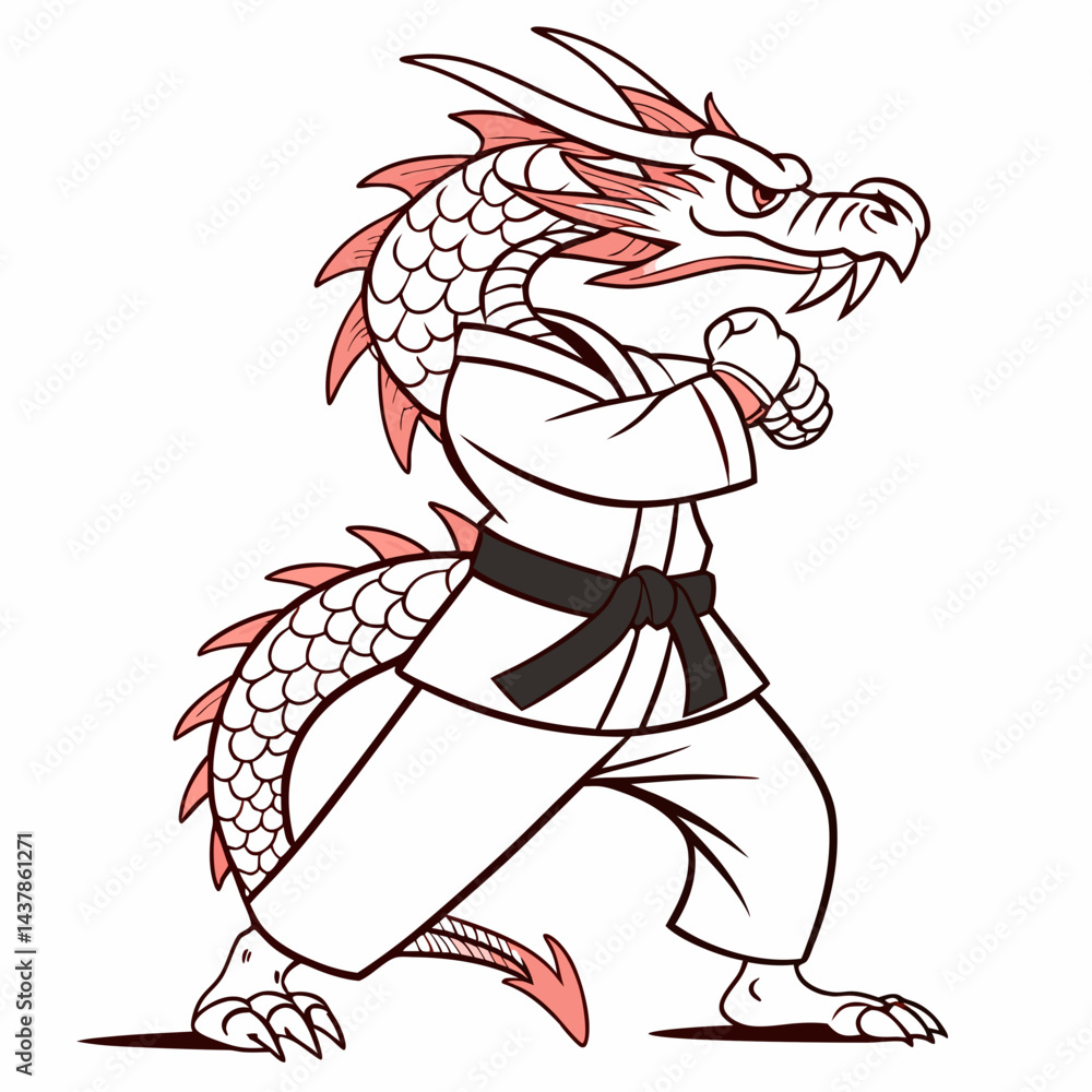 Fototapeta premium vector illustration of a cartoon dragon in karate kimono