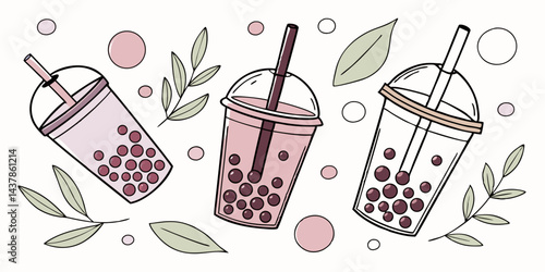 vector illustration of a set of kitchen boba tea