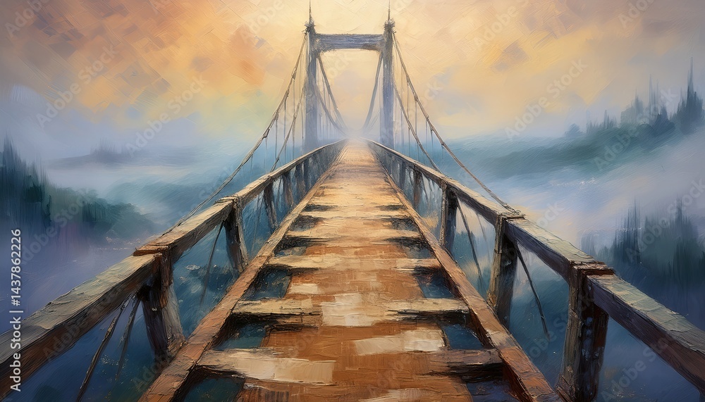 Obraz premium Dreamlike Walkway Disappearing Into Light Fog