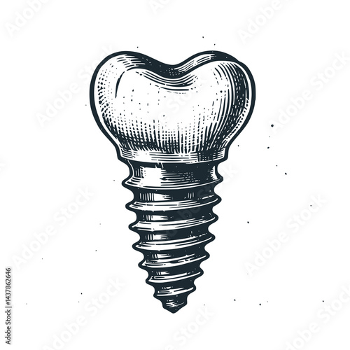 Dental implants. Black white vector illustration.