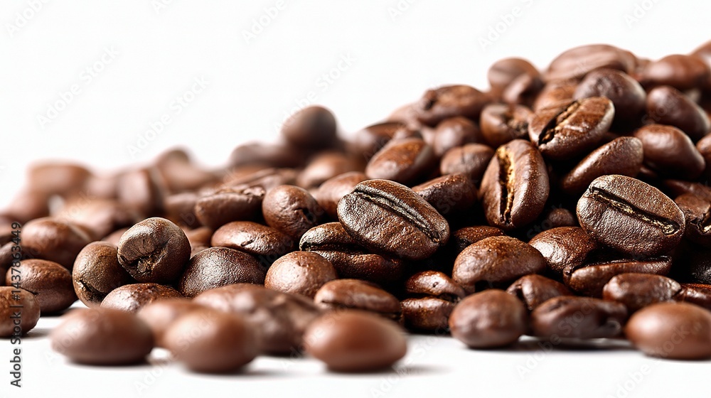 Pile of Roasted Coffee Beans Scattered on White Background Pile of Roasted Coffee Beans Scattered on White Background