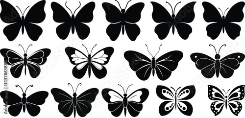 Butterfly Silhouette Icons Collection. Black and White Butterfly Silhouette  Vector Set.