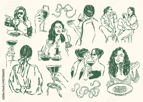 Sketch style collection of female silhouettes. Matisse style illustrations.