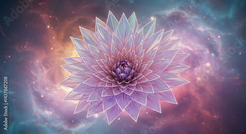 Cosmic Bloom Mysterious Flower Floating Against Starry Space Background