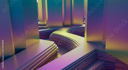 Colorful Abstract Geometry Structure With Layers And Reflections For Modern Design