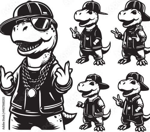 Hip-Hop Dragons in Stylish Streetwear. Three stylized dragons, dressed in trendy hip-hop attire, including baseball caps, sunglasses, and chains.