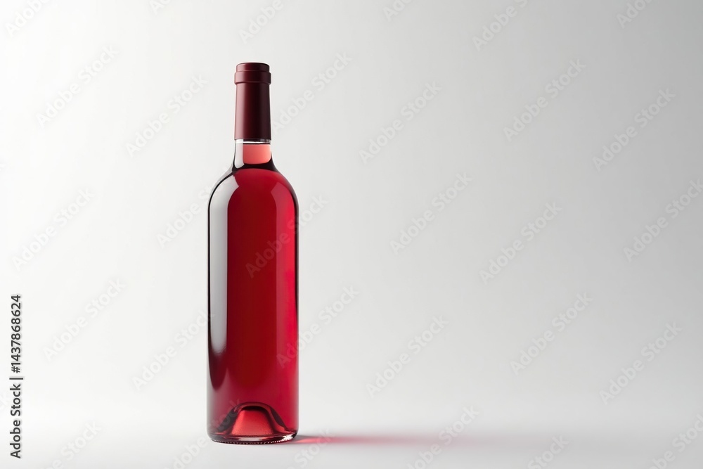 Single bottle of red wine against pristine white, closeup, white background, minimal Single bottle of red wine against pristine white, closeup, white background, minimal