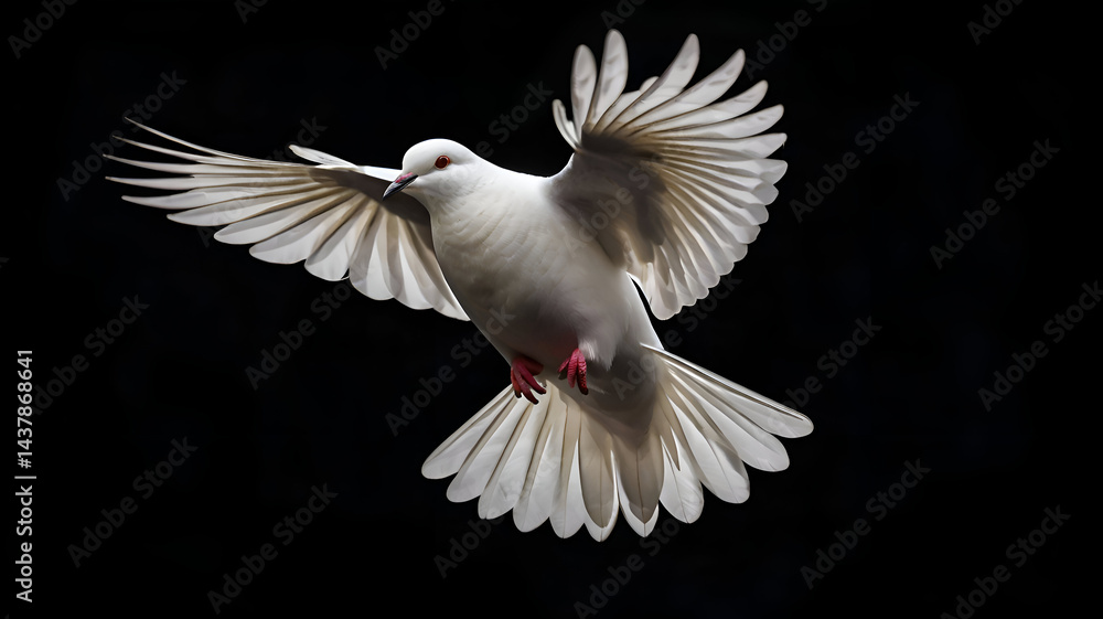 Fototapeta premium White Dove in Flight Black Background