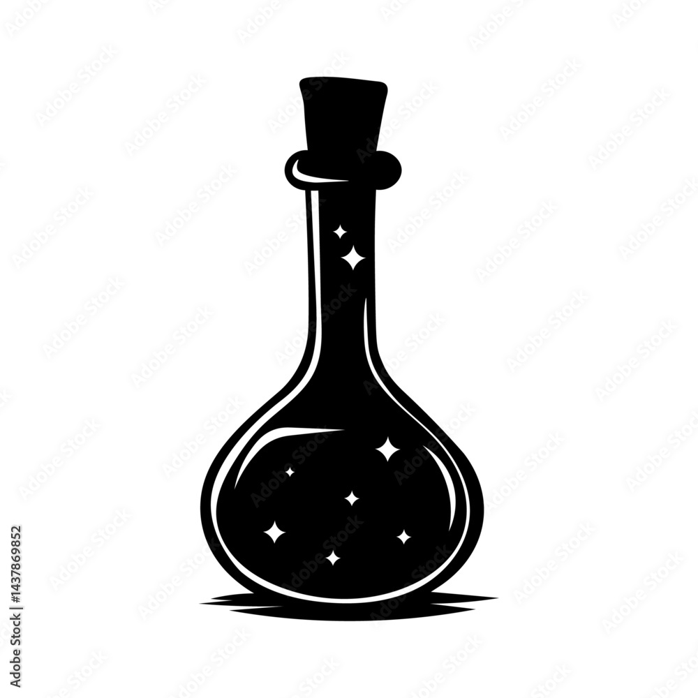 Magic potion silhouette. Bottle with potion