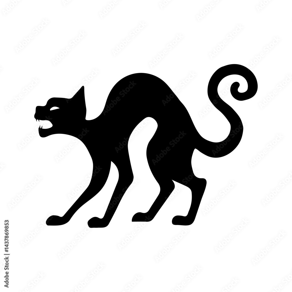 Scary Halloween cat silhouette. Cartoon black cat 3