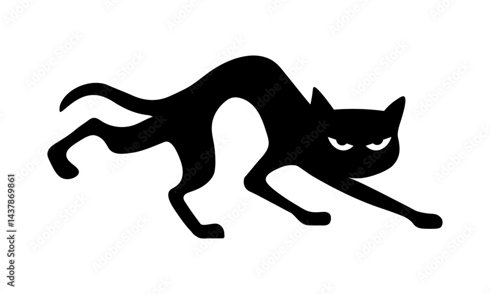 Scary Halloween cat silhouette. Cartoon black cat 5