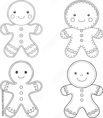 Adorable gingerbread men coloring page cheerful cute festive holiday designs simple line art