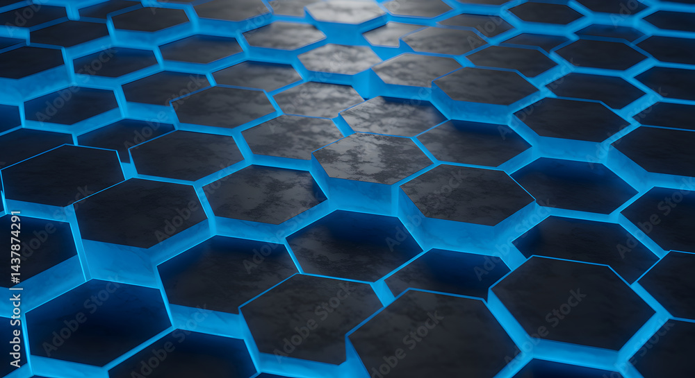 Futuristic Honeycomb Structure Glowing With Blue Light Abstract Geometric Background Futuristic Honeycomb Structure Glowing With Blue Light Abstract Geometric Background