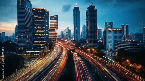 Wallpaper Mural A vibrant city skyline at dusk with bustling traffic and illuminated skyscrapers Torontodigital.ca