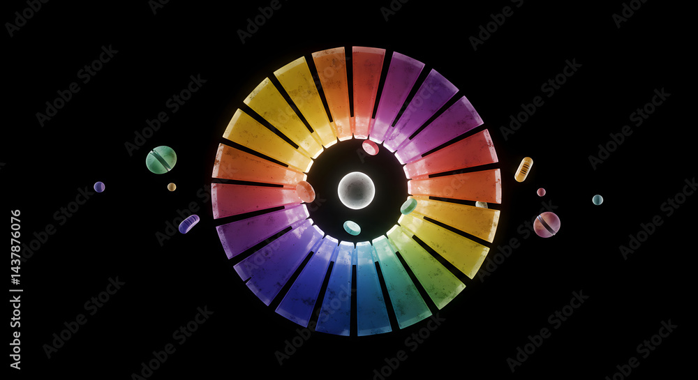 Obraz premium Spectrum Circle With Medications Represents Pharmaceutical Diversity And Treatment Options