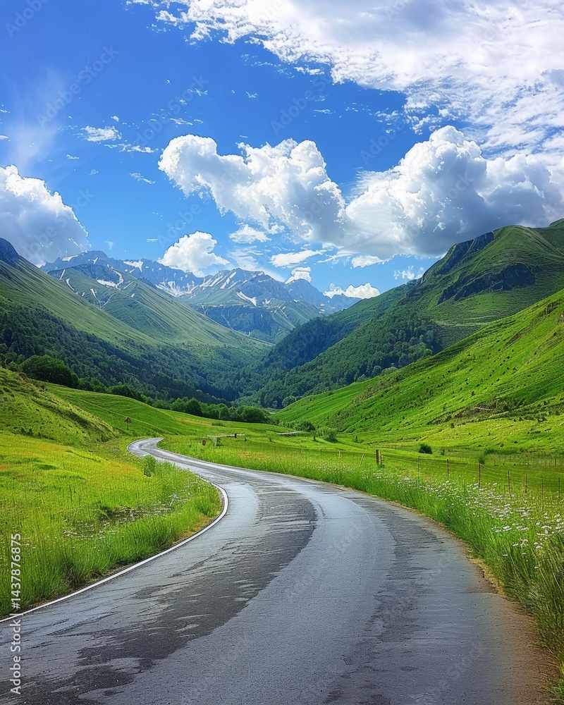Naklejka premium Curved highway on asphalt road a detailed 3d illustration of scenic roadway design