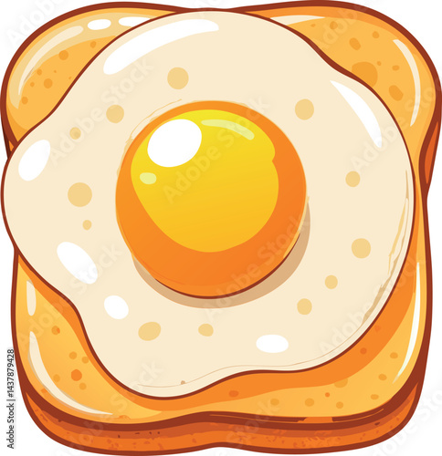 Premium Vector Illustration of a Golden Fried Egg on Toast – Ideal for Breakfast Menus, Culinary Blogs, Food Advertisements, and Healthy Lifestyle Branding