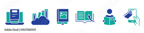 online book digital library icon unique style vector set education media download e-book journal literature study school course document signs vector illustration for web and app