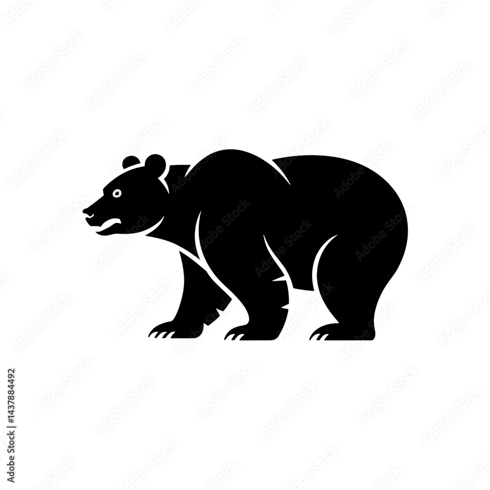 Fototapeta premium Bear illustration walking in silhouette, animal wildlife mammal design concept art style