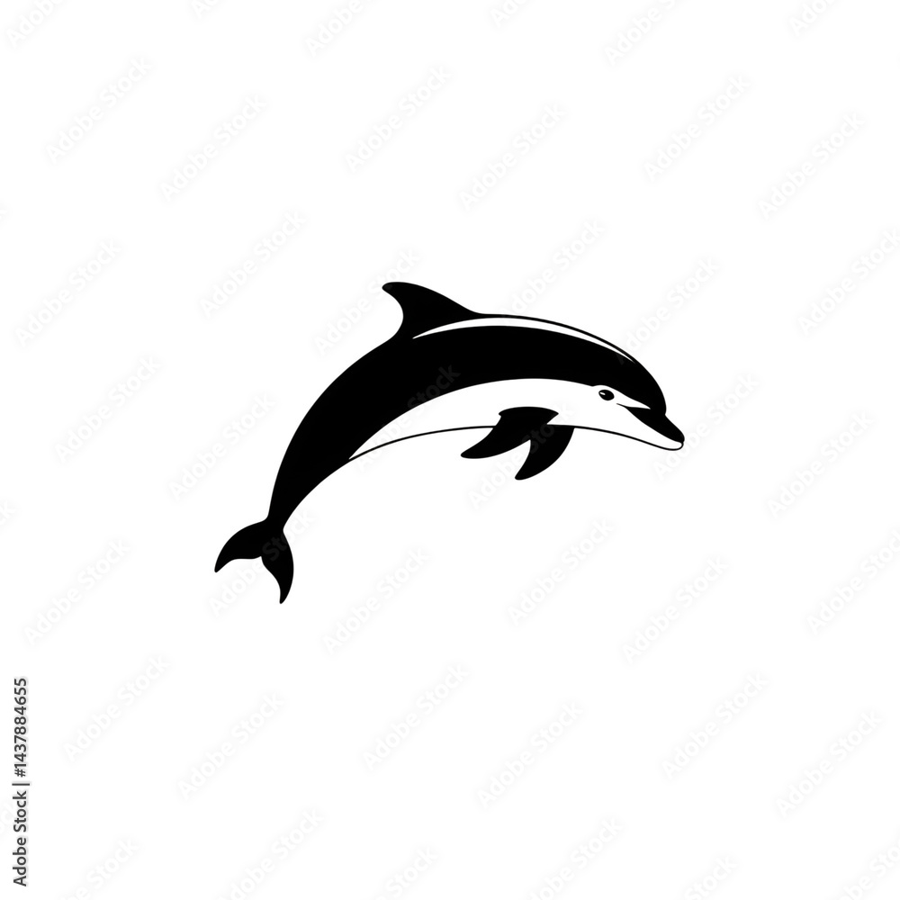 Naklejka premium Dolphin illustration simple monochrome depiction of a marine mammal jumping up