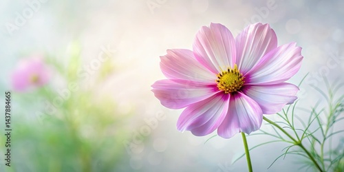 Panoramic Cosmos Flower Photography: Delicate White Background, Artistic Floral Image, High-Resolution Botanical Print