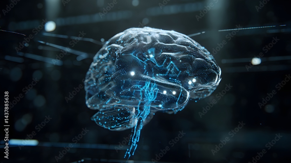 Digital Artificial Intelligence Brain with Glowing Neural Connections in a Cyber Matrix Background