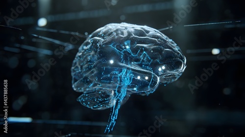 Obraz na płótnie Digital Artificial Intelligence Brain with Glowing Neural Connections in a Cyber Matrix Background w salonie