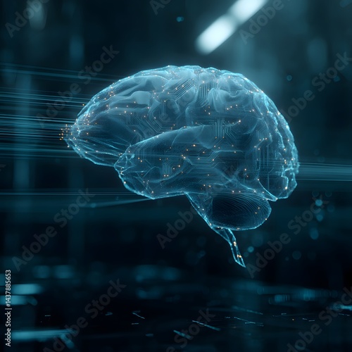 Obraz na płótnie Digital Artificial Intelligence Brain with Glowing Neural Connections in a Cyber Matrix Background w salonie