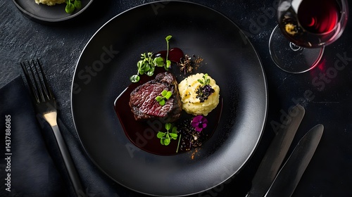 Obraz na płótnie Gourmet Fusion: Artistic Plating of Fine Dining Cuisine in a Luxury Restaurant w salonie