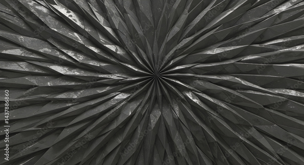 Obraz premium Abstract Monochrome Radiating Pattern With Sharp Edges, Concentric Texture